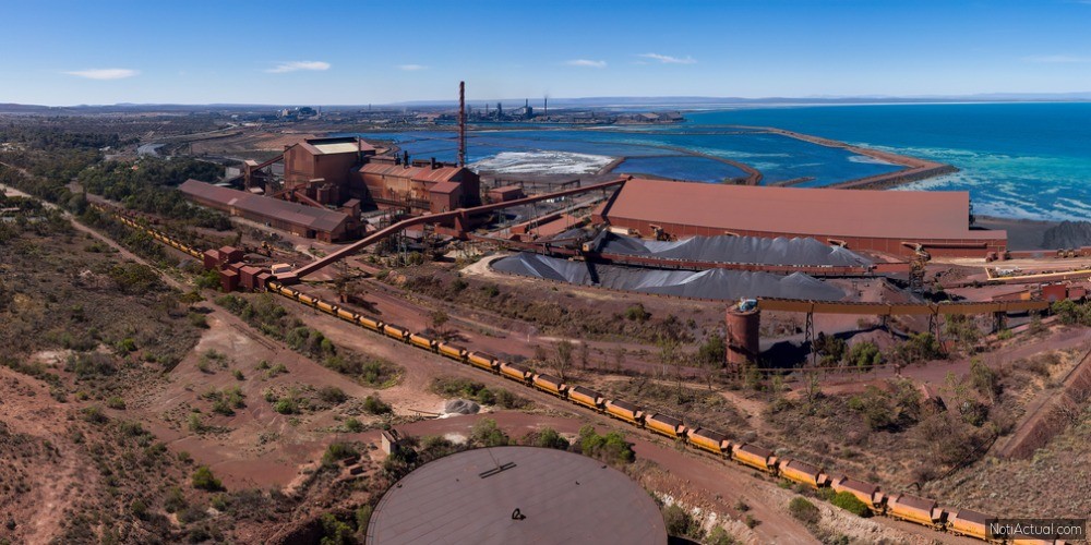 Whyalla South Australia November 17th 2019 : Sweeping panoramic aerial view of the town of Whyalla in South Australia, extending out to the port and jetty in the ocean