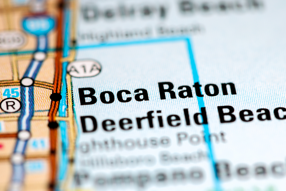 Boca Raton. Florida. USA on a map