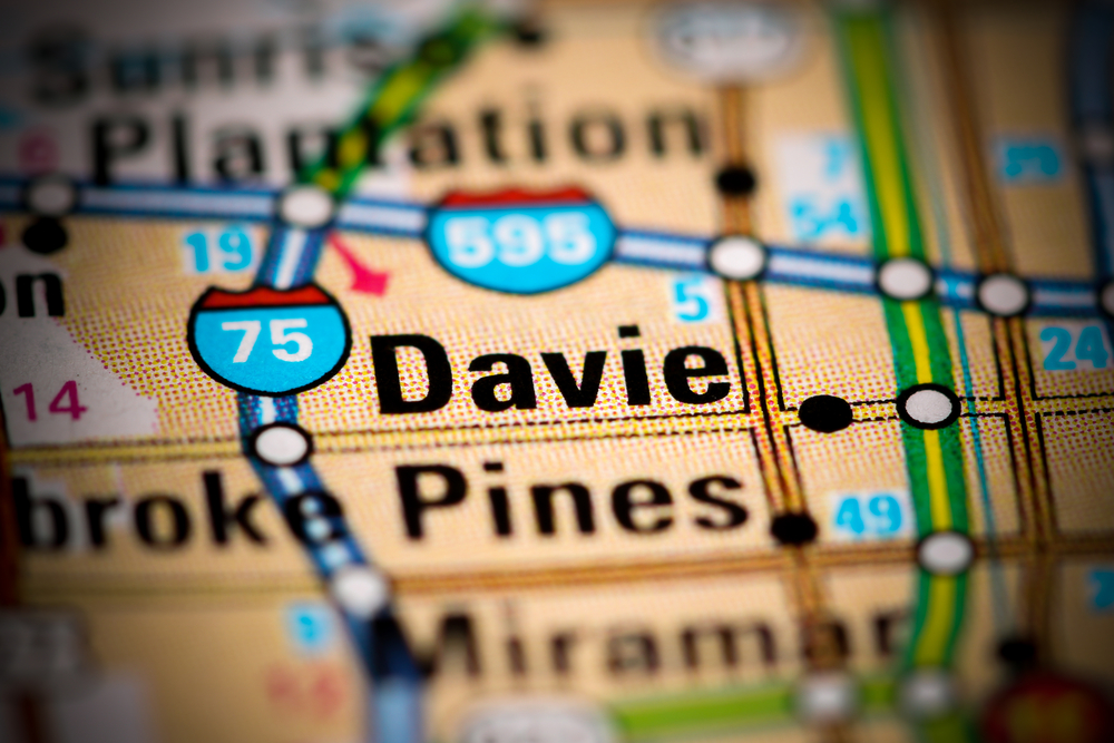 Davie. Florida. USA on a map