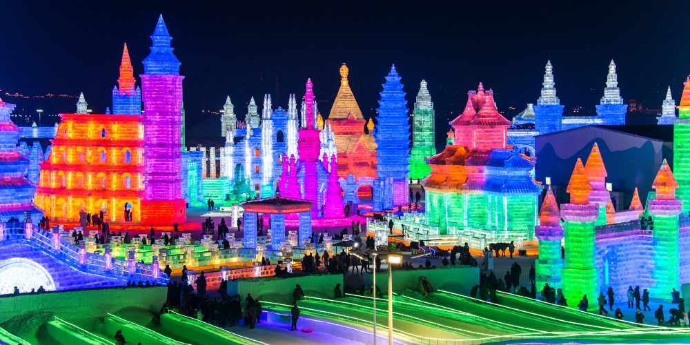 HARBIN, CHINA , International Ice and Snow Sculpture Festival is an annual winter festival that takes place in Harbin. It is the world largest ice and snow festival.