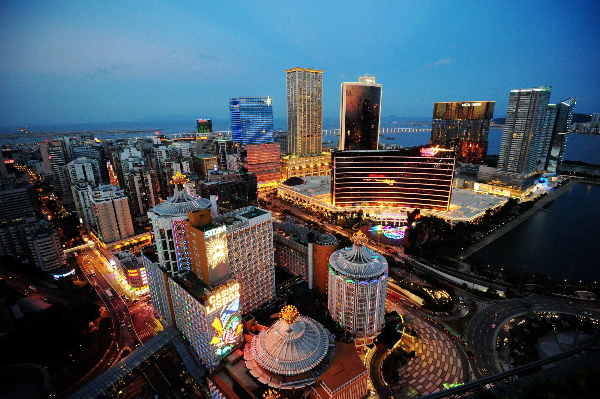 Night view of casinos and hotels in Macau, China