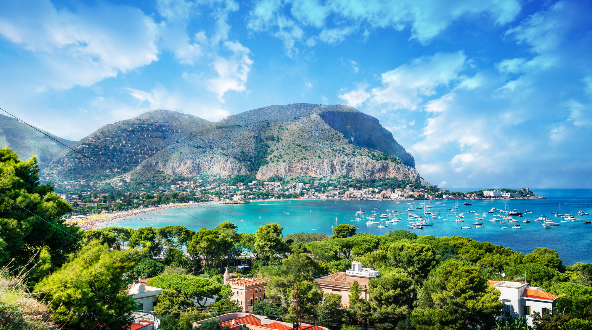 View of the gulf of Mondello and Monte Pellegrino, Palermo, Sicily island, Italy