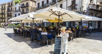 Terrace of a restaurant bar in Palermo in Sicily, Italy
