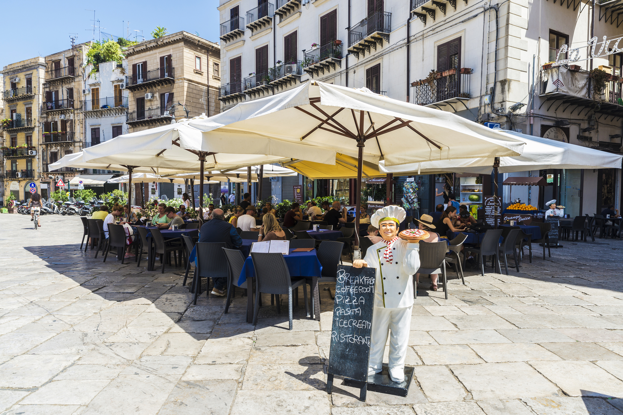 Terrace of a restaurant bar in Palermo in Sicily, Italy