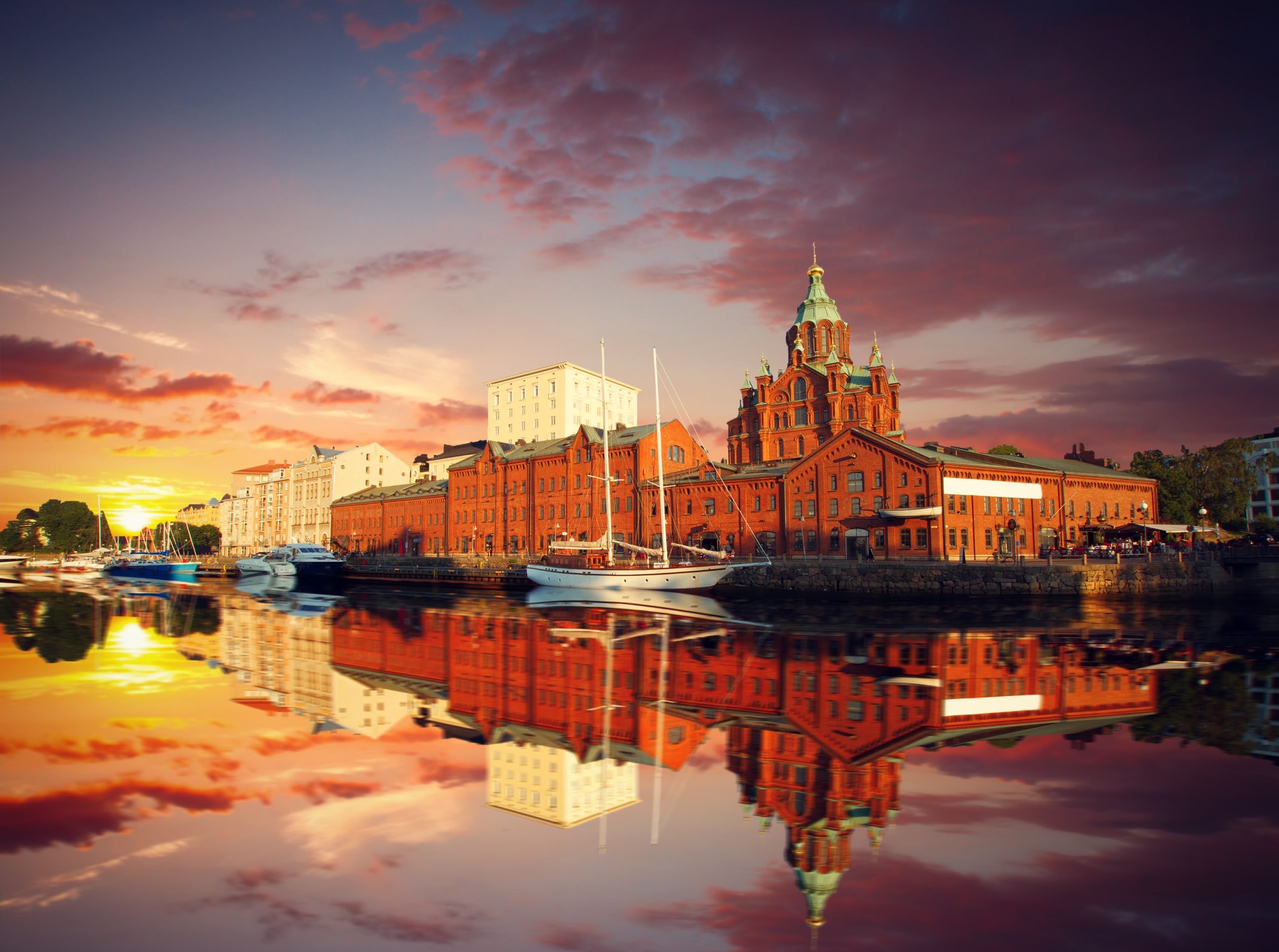 Embankment In Helsinki At Summer Evening, Finland.