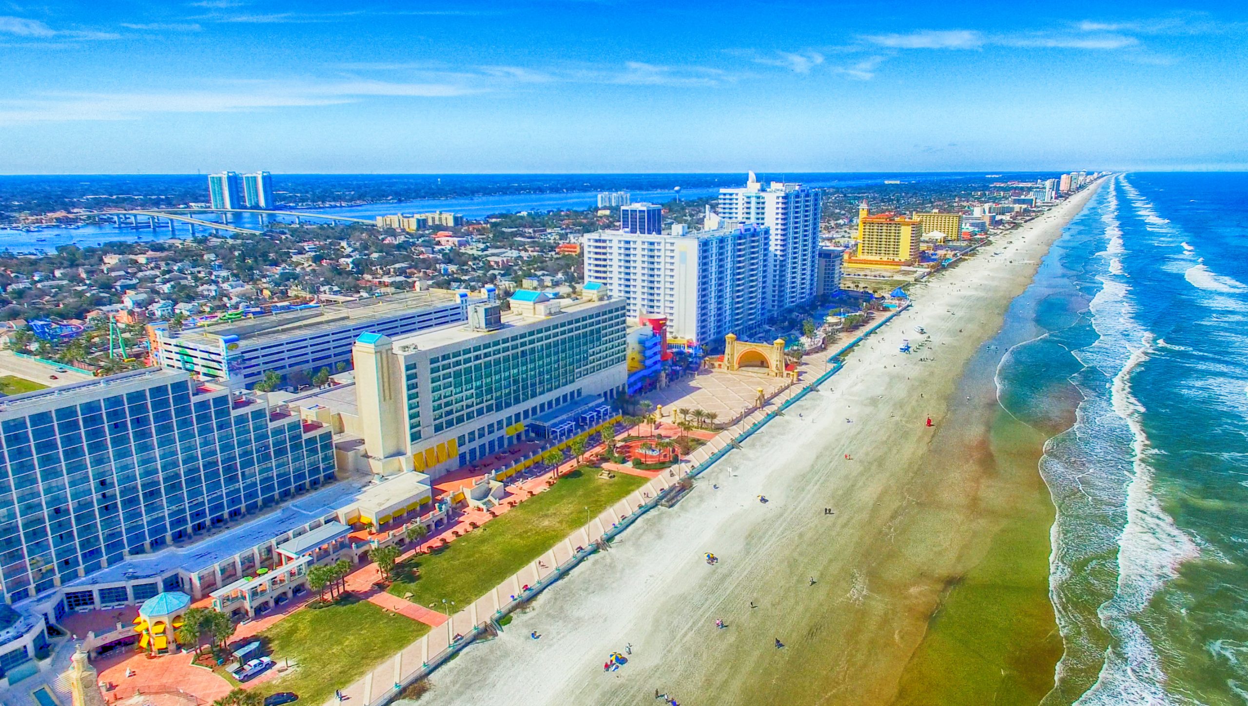 Daytona Beach along the Atlantic Sea, Florida aerial view.