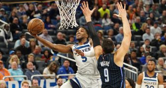 Minnesota Timberwolves Malik Beasley #5 makes a layup at the Amway Center on Friday February 28, 2020 in Orlando Florida. Photo Credit: Marty Jean-Louis