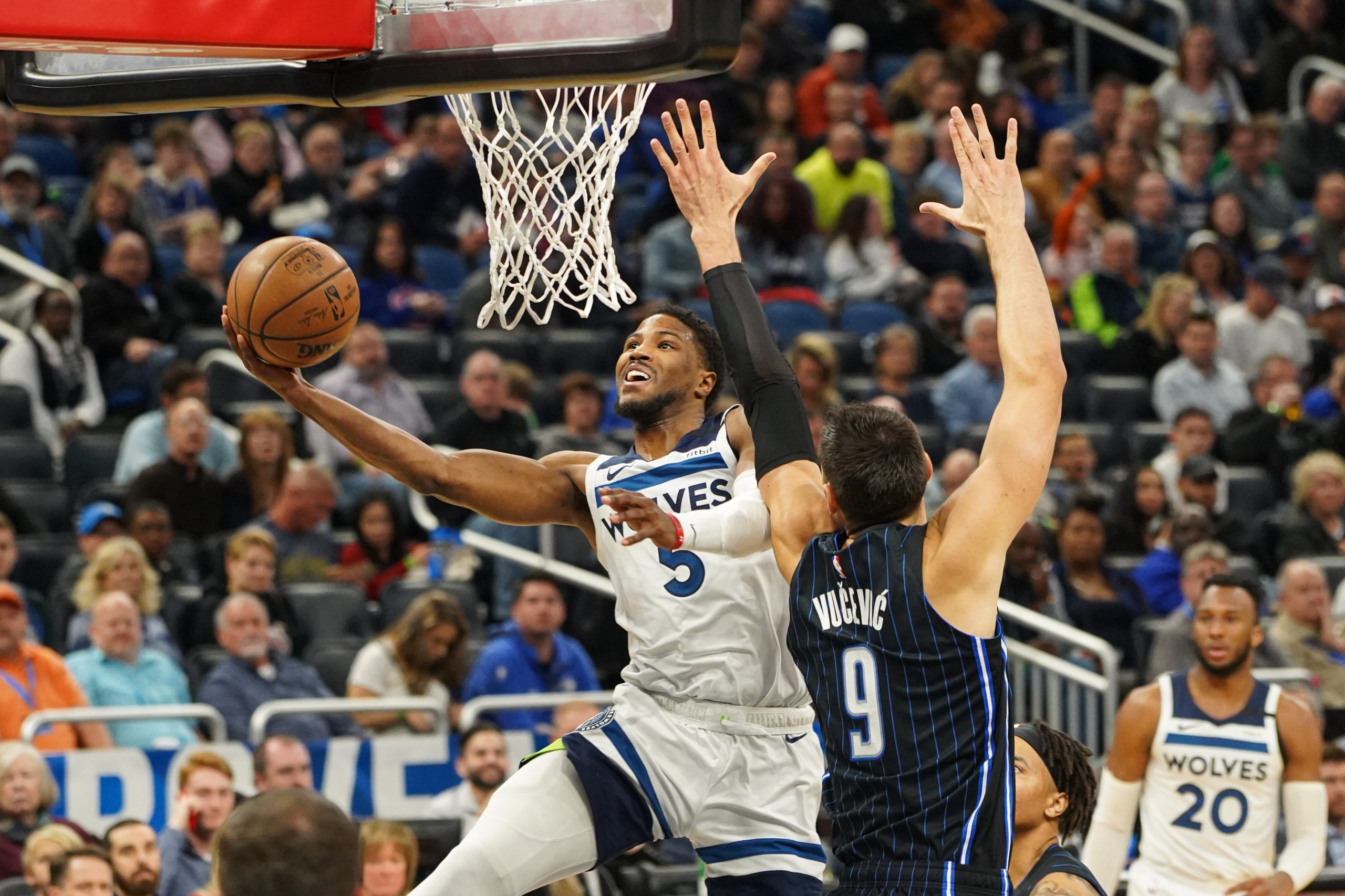 Minnesota Timberwolves Malik Beasley #5 makes a layup at the Amway Center on Friday February 28, 2020 in Orlando Florida. Photo Credit: Marty Jean-Louis