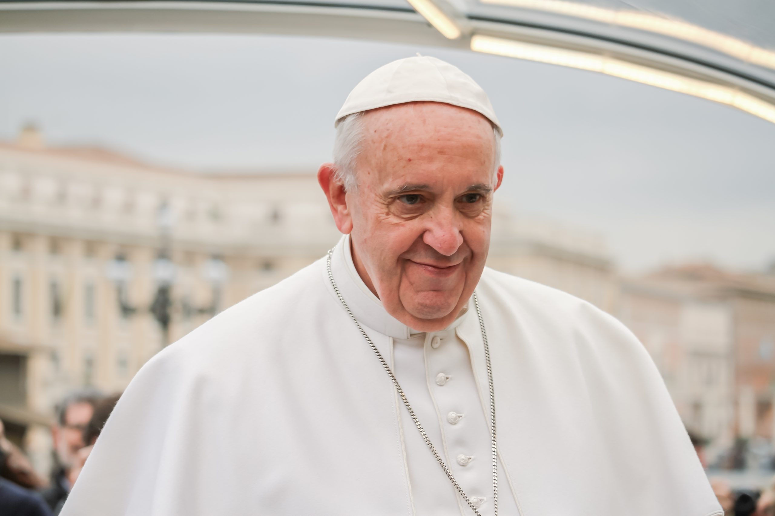 Vatican City, Vatican. February 3, 2016. Portrait of Pope Francis, Jorge Bergoglio, during the tour of St. Peter's Square.