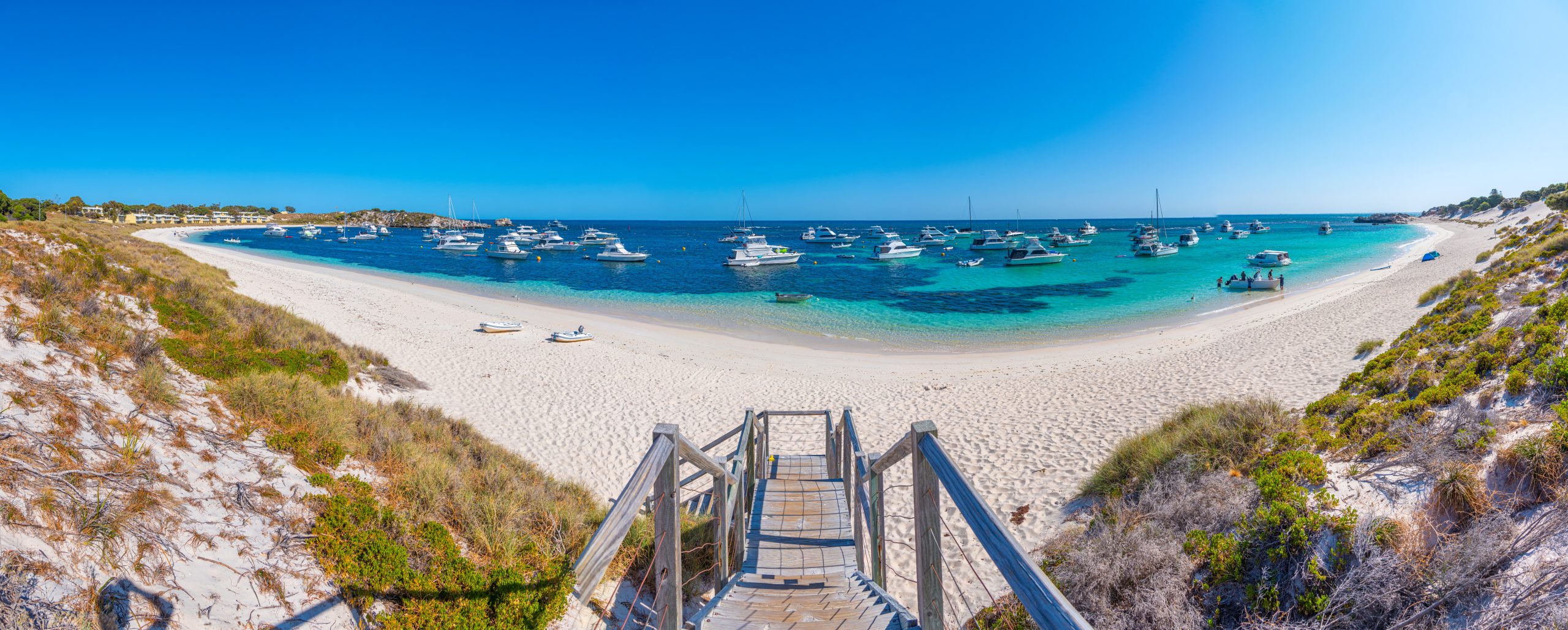 ROTTNEST ISLAND, AUSTRALIA, JANUARYB 19, 2020: Boats mooring at Longreach bay at Rottnest island in Australia