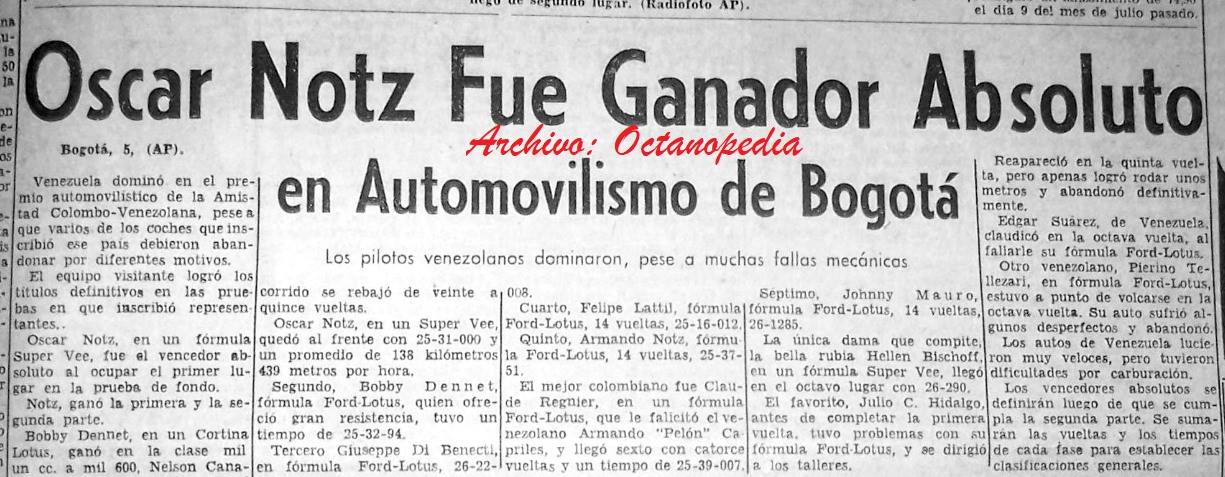 OSCAR NOTZ VENCEDOR EN BOGOTÁ 1971