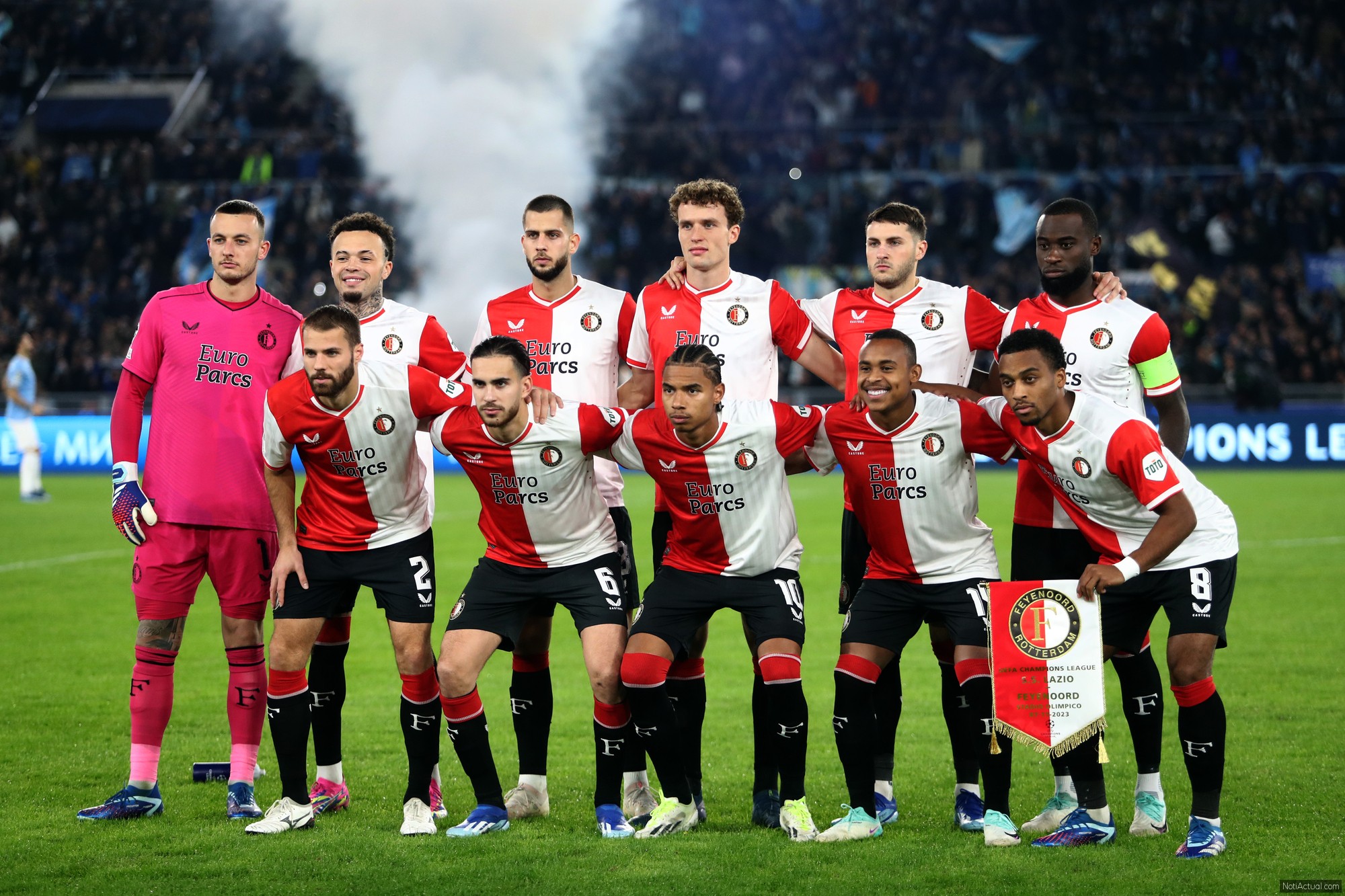 Rome, Italy 07.11.2023: Feyenoord line-up before the Uefa Champions League 2023-2024 football, group E, between SS Lazio vs Feyenoord at Olympic Stadium in Rome.