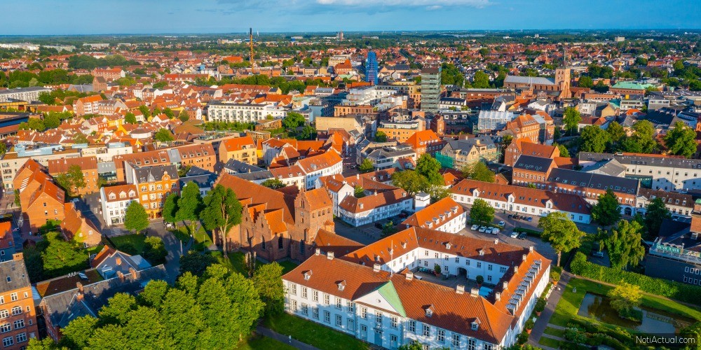 Aerial view of Odense slot castle in Denmark.
