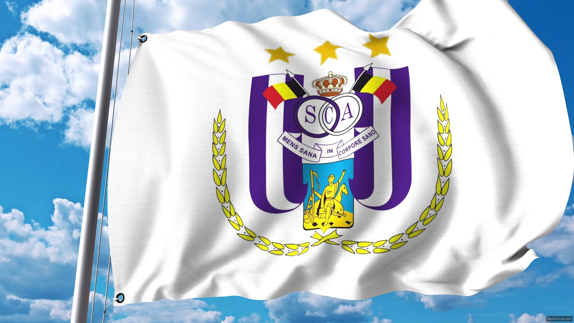 Waving flag with R.S.C. Anderlecht football club