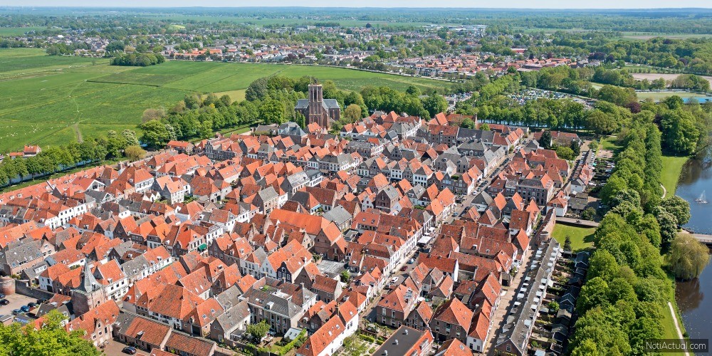 Aerial from the historical town Elburg in Gelderland the Netherlands