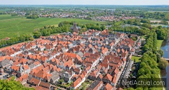 Aerial from the historical town Elburg in Gelderland the Netherlands