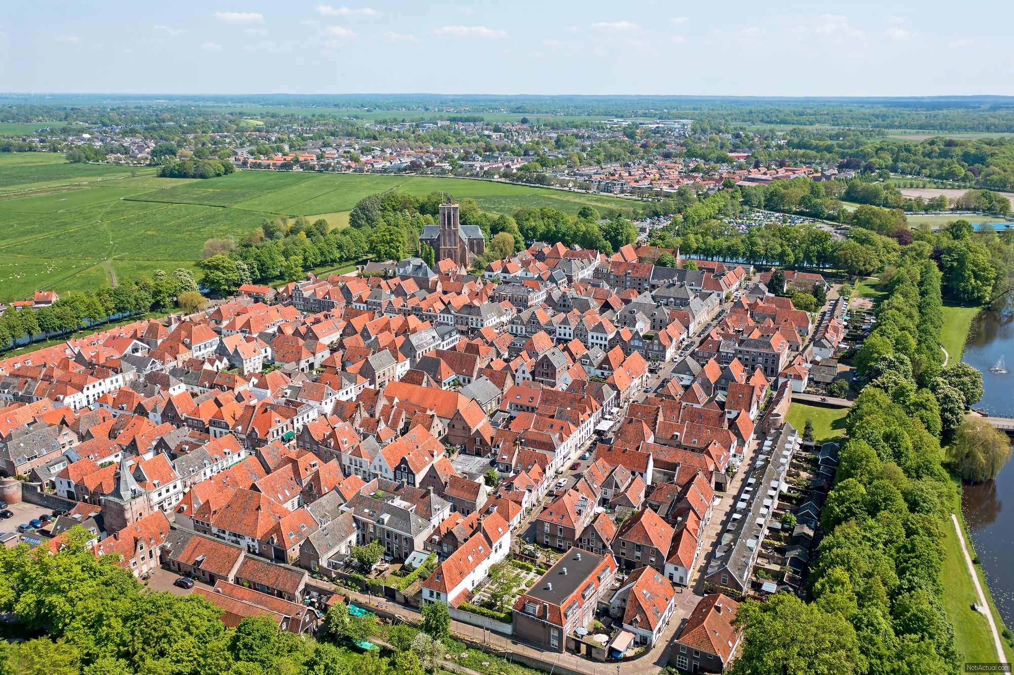 Aerial from the historical town Elburg in Gelderland the Netherlands