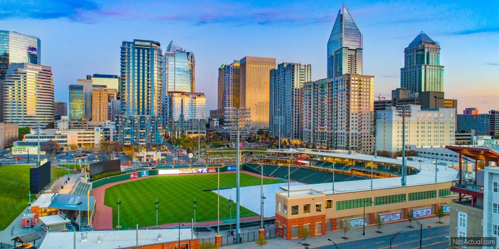 Downtown Charlotte North Carolina Skyline Aerial.