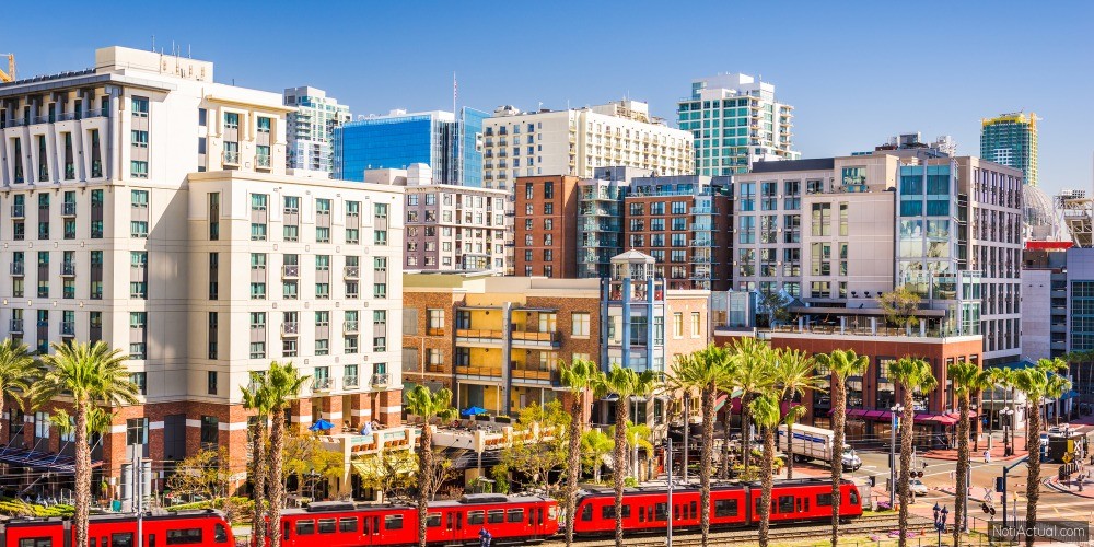 San Diego, California cityscape at the Gaslamp Quarter.
