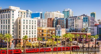 San Diego, California cityscape at the Gaslamp Quarter.