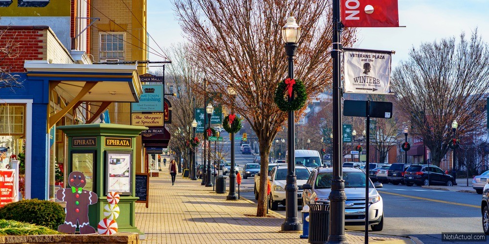 Ephrata, PA / USA : A downtown street scene of the business district in the Borough in Lancaster County