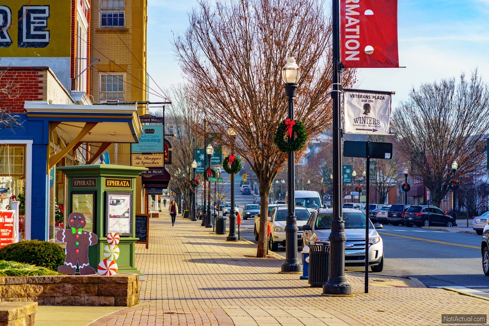 Ephrata, PA / USA : A downtown street scene of the business district in the Borough in Lancaster County