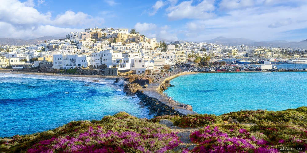 Panorama of Naxos Chora town, Naxos island, Greece Cyclades