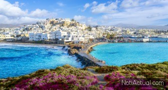 Panorama of Naxos Chora town, Naxos island, Greece Cyclades