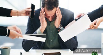 Anxiety, stress or burnout of management in office at bank with schedule conflict, fail or mistake. Tired, challenge or exhausted bank manager at corporate desk overwhelmed with work overload