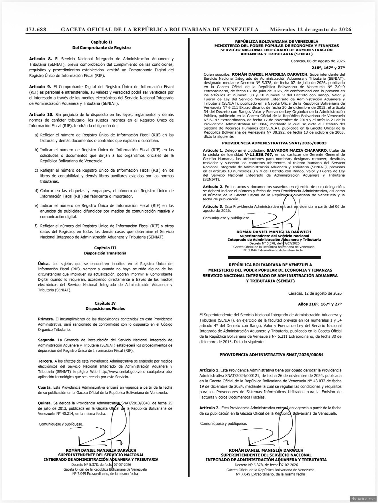 odificaciones en el RIF y Facturación Gaceta 43435