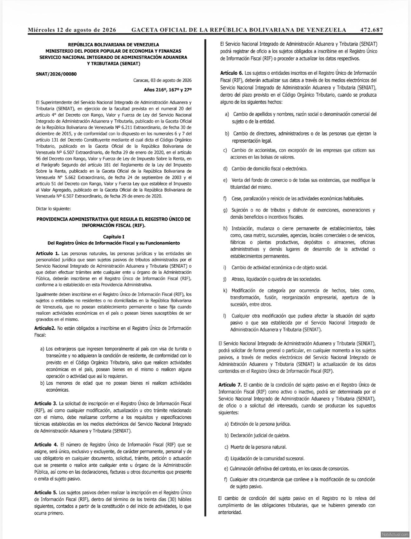 odificaciones en el RIF y Facturación Gaceta 43435