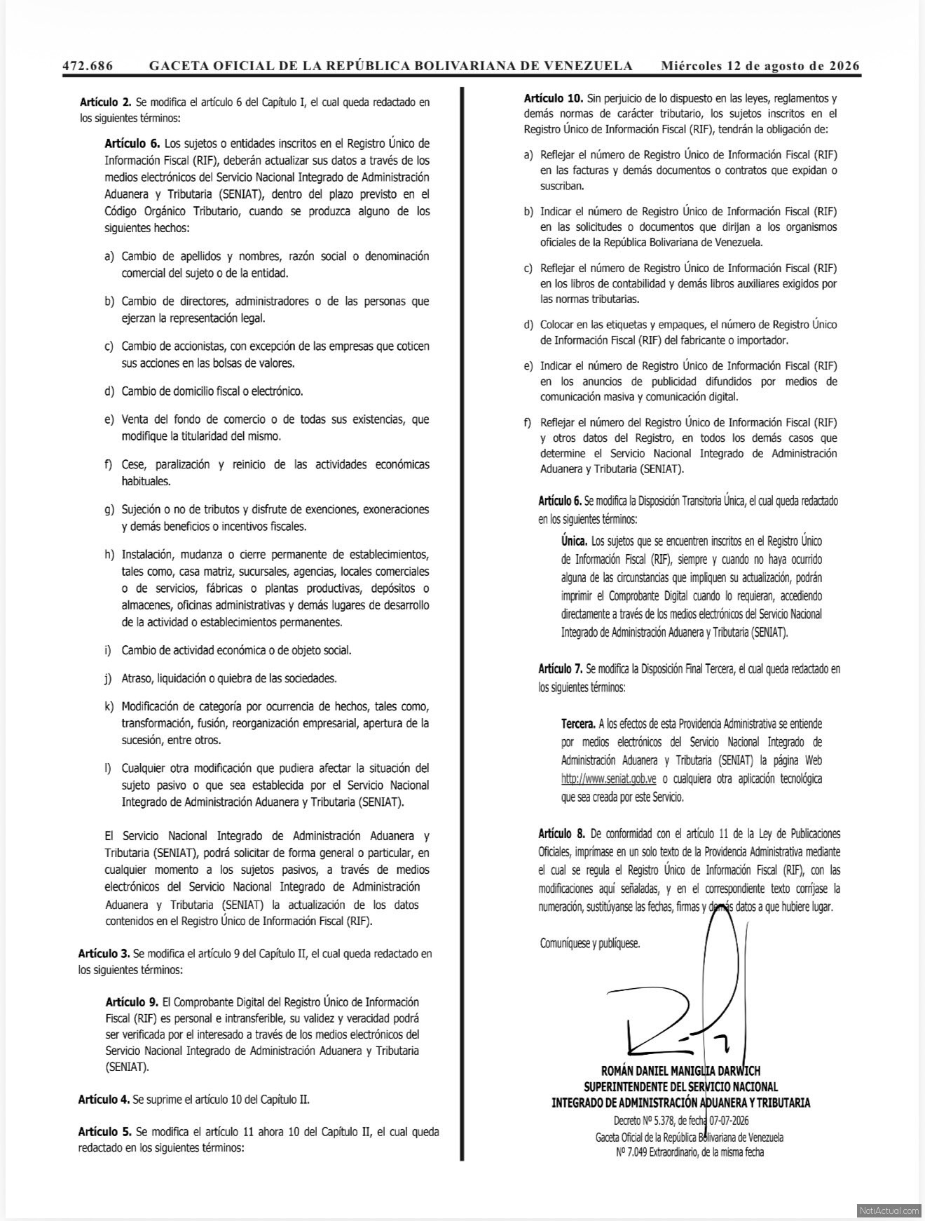 odificaciones en el RIF y Facturación Gaceta 43435